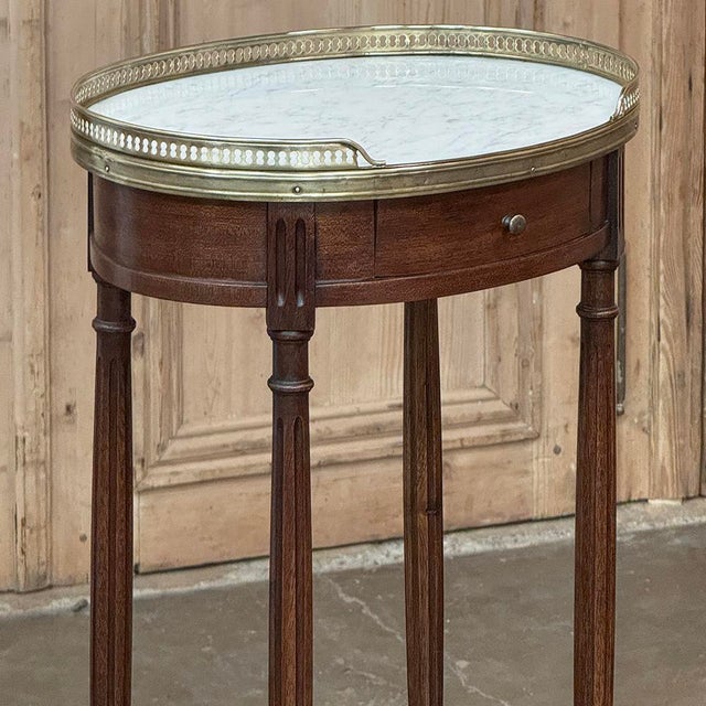 Wood Antique Louis XVI Oval End Table ~ Lamp Table With Carrara Marble For Sale - Image 7 of 16