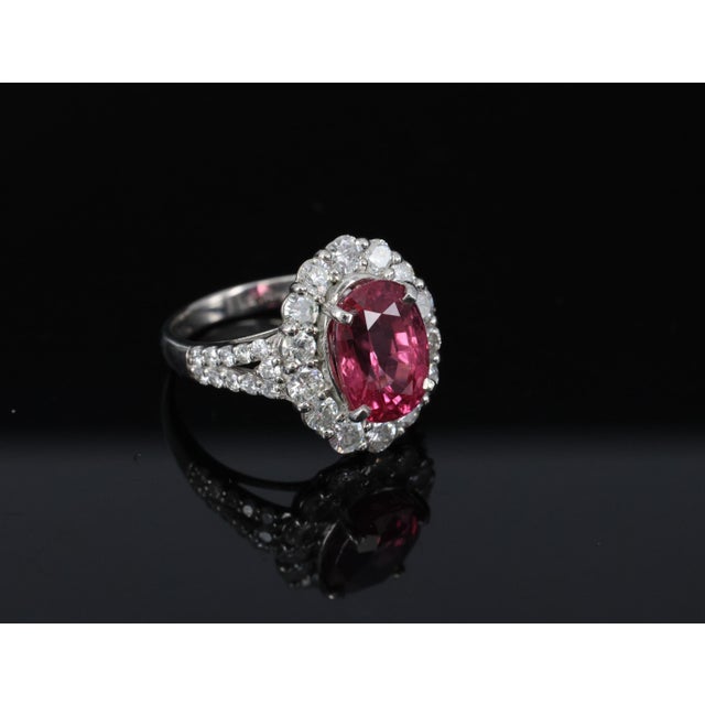 Late 20th Century Rare 4.18ct Gia Certified Pink Sapphire & 1.32ct Diamond Platinum Ring Size 6.25 For Sale - Image 4 of 18