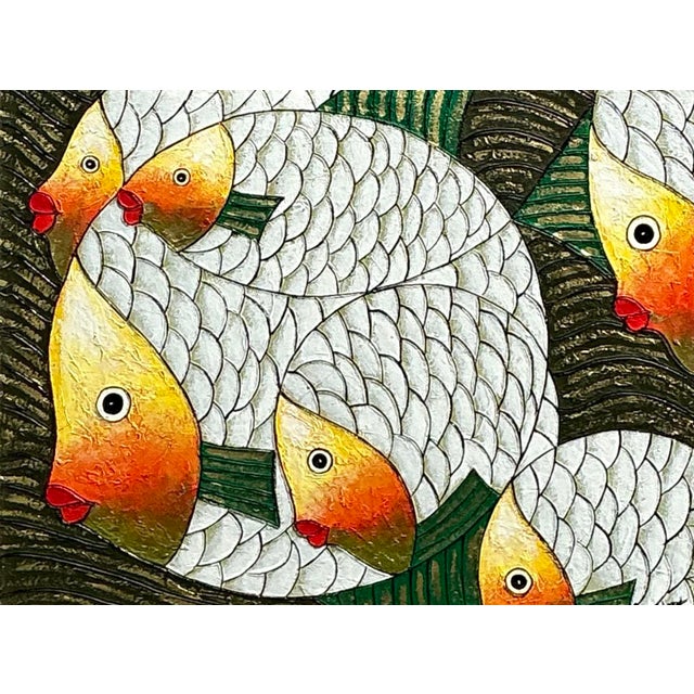 Vintage Original School of Fish Oil Painting on Canvas For Sale - Image 12 of 12