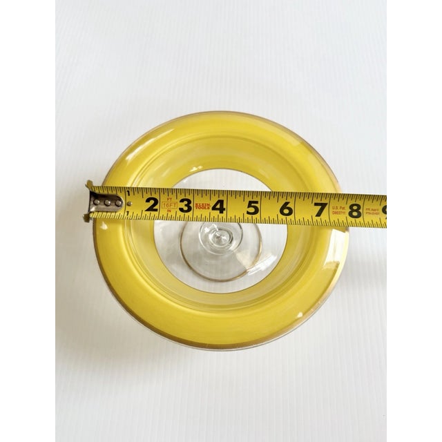 Early 20th Century Art Deco Glass Pedestal Compote or Candy Dish Yellow With Gold Trim, Fleur-De-Lis Handle For Sale - Image 16 of 16