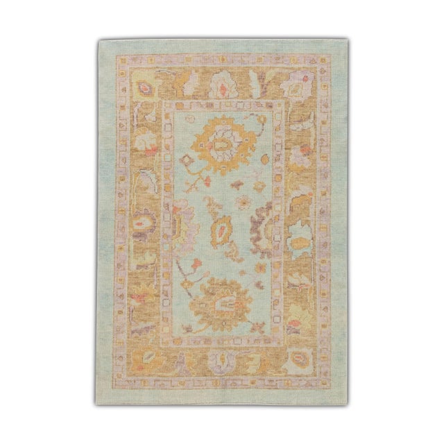 Blue Modern Turkish Oushak Rug 4'1" x 6' For Sale - Image 8 of 8