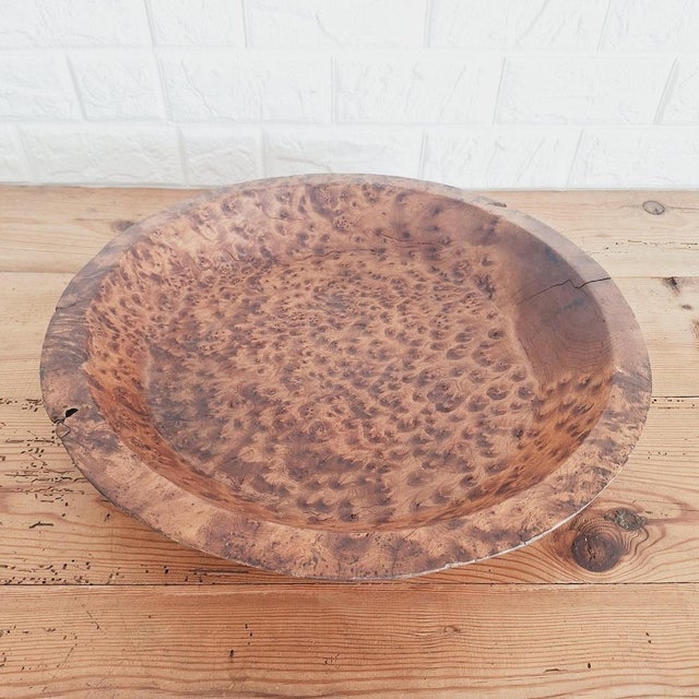 Unique vintage primitive handcrafted Thuya burl wood platter bowl used as couscous platter or dough bowl in the rural...