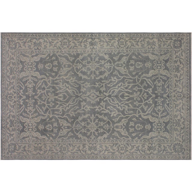 Vintage Inspired Gray/Green Hand Knotted Wool Rug - 8'5'' X 11'4'' For Sale - Image 9 of 9