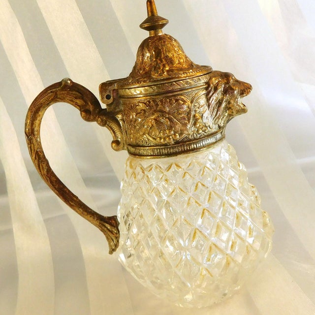 1940s Cut Crystal Syrup Pitcher With Lion Head Spout # 26756 For Sale - Image 4 of 5