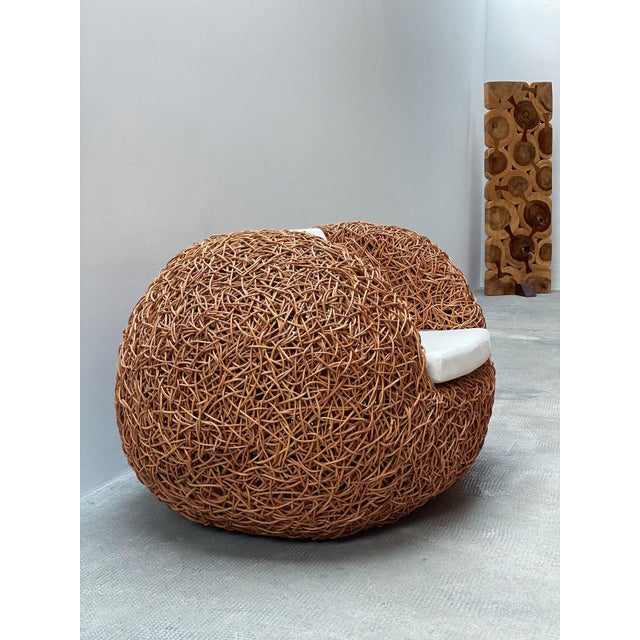 Wood Rattan Wicker Wooven Egg Nest Lounge Chair, Switzerland, 1990s For Sale - Image 7 of 10