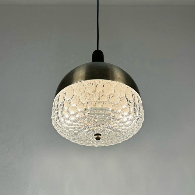 Mid-Century Modern Glass Pendant Lamp in Metal and Wood from Stilux Milano For Sale - Image 3 of 7