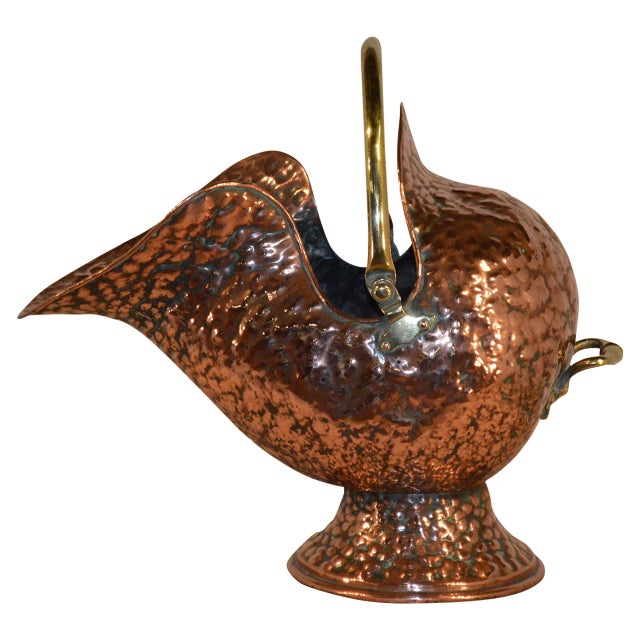 19th C English Copper Coal Hod For Sale