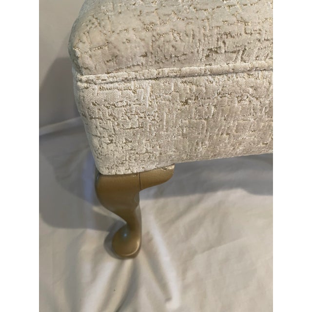 Early 21st Century White Velvet Footstool Wooden Legs For Sale - Image 5 of 6