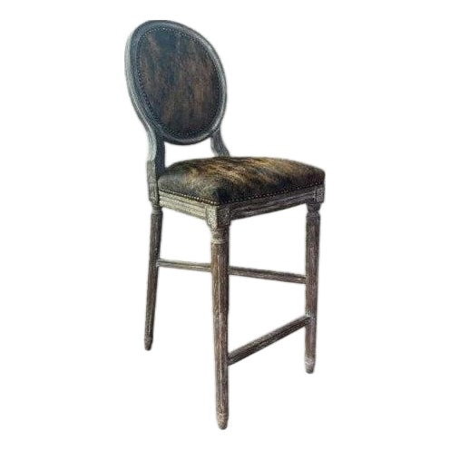 Medallion Louie Bar Stool - Tan/Black Brindle Cowhide / Copper Painted Frame For Sale