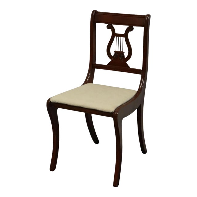 Vintage Antique Solid Mahogany Traditional Duncan Phyfe Style Lyre / Harp Back Dining Side Chair For Sale