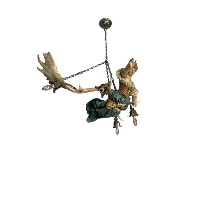 Cerulean Antique Lusterweibchen Chandelier (Often Called a Bar Maiden or Forest Maiden Antler Chandelier), Originating From Germany For Sale - Image 8 of 8