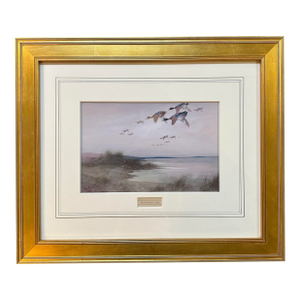 British Painter William Edward Powell, Ducks in Flight, Watercolor Painting, 1929, Framed