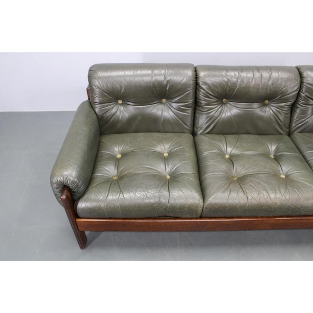 Mid-Century Green Leather Sofa, Czechoslovakia, 1970s For Sale - Image 4 of 18
