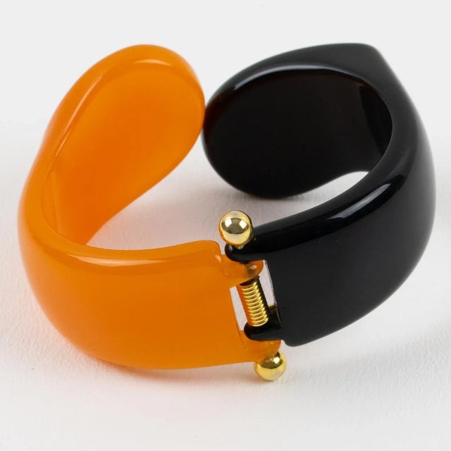 Angela Caputi Black and Orange Resin Clamper Bracelet For Sale - Image 9 of 10