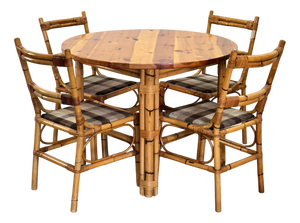 Round Bamboo Table and Chairs, 1970s, Set of 5