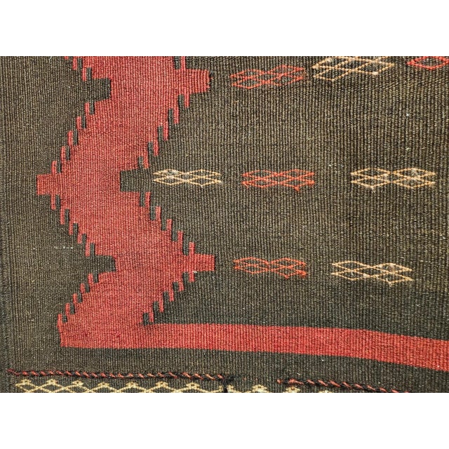 Vintage Baluch Sofreh Tribal Kilim, Handwoven Wool, Geometric Pattern, Brown & Red, 4’ X 4’ For Sale - Image 4 of 10