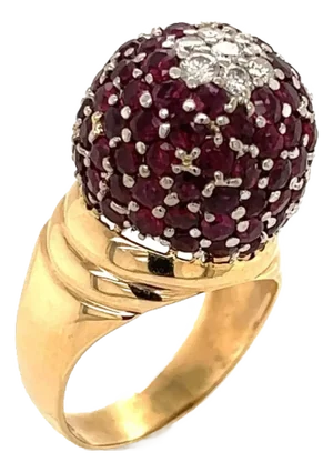 Diamond Ruby 18k Two Tone Gold Large Dome Ring Size 8