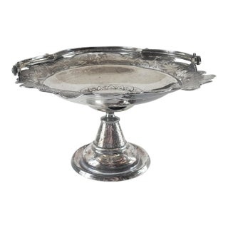 Antique Aesthetic Movement Silver Plate Tray Basket With Birds For Sale