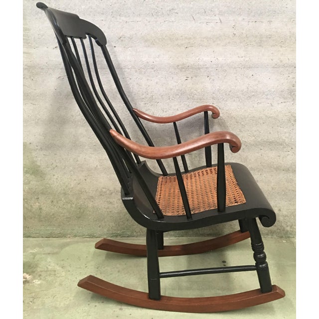 19th Hitchcock Rocking Chair With Woven Seat and Black Painted For Sale In Miami - Image 6 of 9