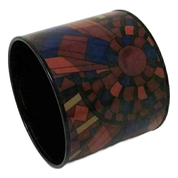 Mid 20th Century Hermes Rubans de Cheval Abstract Mosaic PVD Wide Enamel Bangle Bracelet For Sale