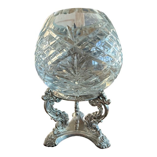 Crystal Rose Bowl on Silver Stand For Sale