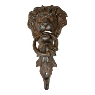 Vintage Cast Iron Lion's Head Door Knocker For Sale