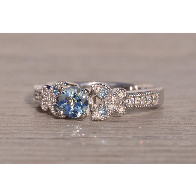 1990s The Sarlat: Aquamarine Engagement Ring with Natural Diamonds in Platinum For Sale - Image 5 of 11