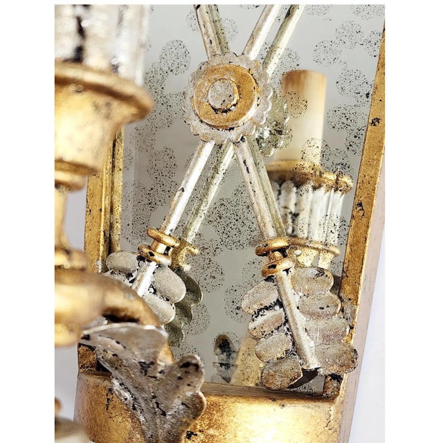 Hollywood Regency Pair of Lillian August for Currey & Company Napoli Mirrored Wall Sconces For Sale - Image 3 of 3