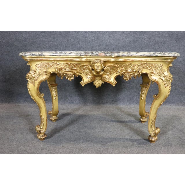 Late 19th Century French Louis XV Giltwood Marble Top Center Table C.1880s Era For Sale - Image 5 of 14