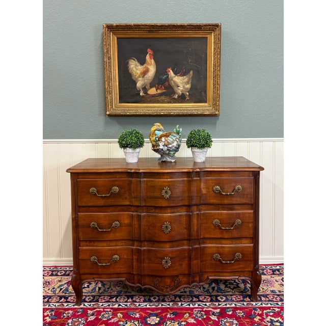 Antique French Chest of Drawers Commode Serpentine Carved Oak Louis XV c.1930s For Sale - Image 12 of 17