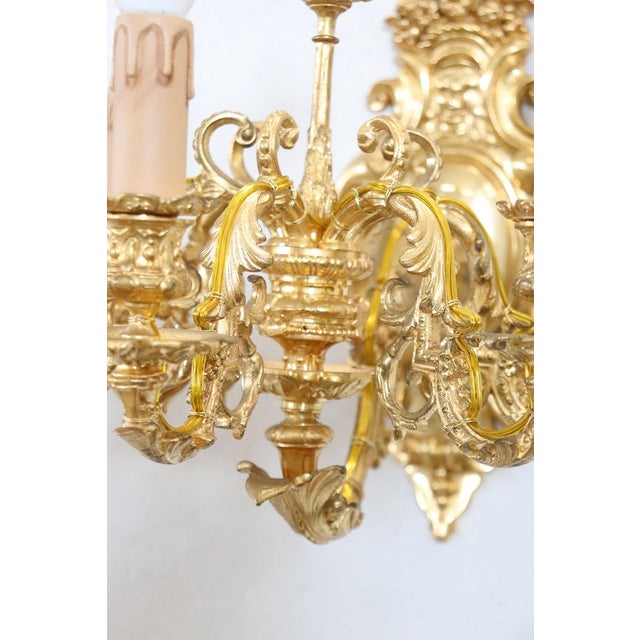 1970s Sconces in Gilded Bronze with Five Bulbs Each, Set of 2 For Sale - Image 5 of 17
