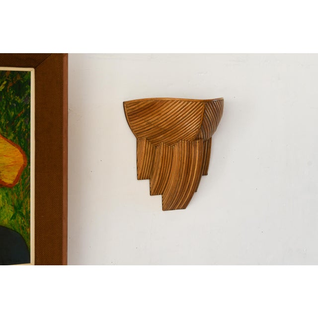 Handcrafted 'Barbara' Half-Dome Rattan Pencil Reed Wall Sconce Bent Rattan Art Deco Wall Light For Sale - Image 4 of 12