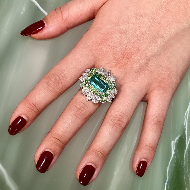 Green Natural Emerald Tsavorite Diamond Ring 6.75 14k White Gold 9.22 TCW Certified For Sale - Image 8 of 17