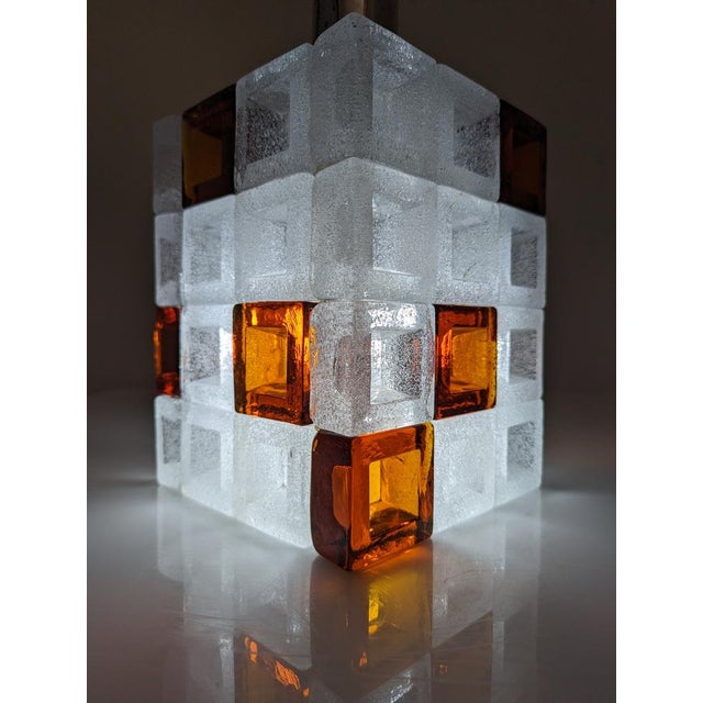 Amber and Ice Murano Glass Cube Lamp by Albano Poli for Poliarte, 1960s by Albano Poli For Sale - Image 6 of 12