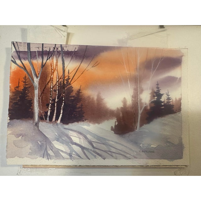 Paint Late 20th Century First Snow Watercolor Painting by C. Evridge For Sale - Image 7 of 7