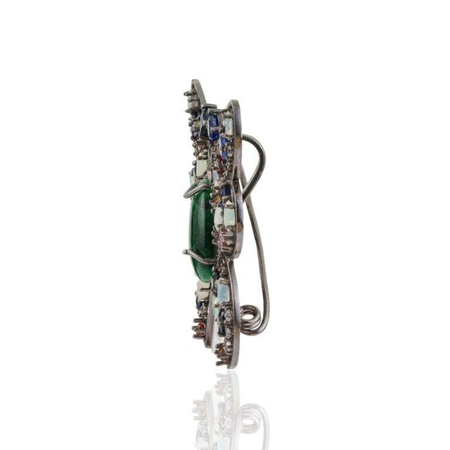 Contemporary 17.62 Carat Multi-Gemstone and Diamond Butterfly Brooch Pendant in Sterling Silver For Sale - Image 3 of 13