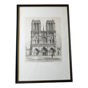 Antique Paris Notre Dame Cathedral Etching l.e. Chapel Wall Art