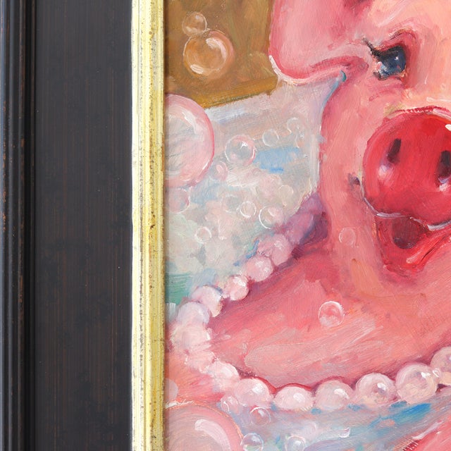 Paper Bubbles - Original Pig Portrait Oil Painting in Gold Frame by Kyle Paliotto For Sale - Image 7 of 10