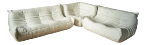 White Bouclette Togo Corner Chair, 2- and 3-Seat Sofa by Michel Ducaroy for Ligne Roset, Set of 3