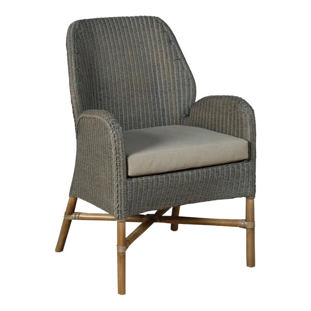 Woven Arm Chair, Natural Teak Finish For Sale