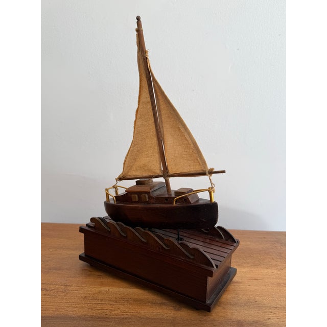 American Mid 20th Century Nautical Music Box With Animated Sailboat For Sale - Image 3 of 11