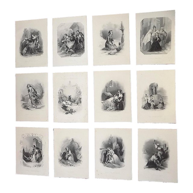 Antique 19th Century Victorian Genre Engravings Featuring Beautiful Women - Set of 12 For Sale