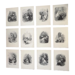 Antique 19th Century Victorian Genre Engravings Featuring Beautiful Women - Set of 12