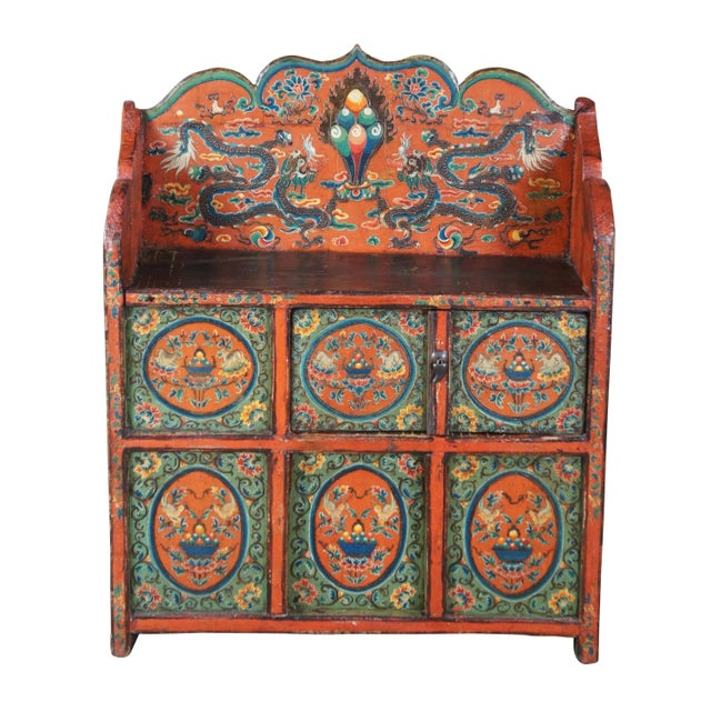 1930s 1930s Tibetan Elm Pegam Apothecary Altar Cabinet For Sale - Image 5 of 13