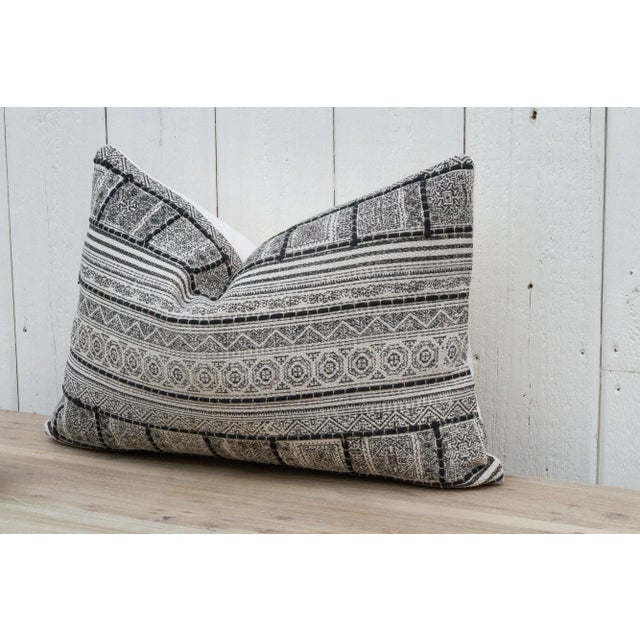 Indian Diamond Gray Indian Dhurrie Block Print Pillow For Sale - Image 3 of 9