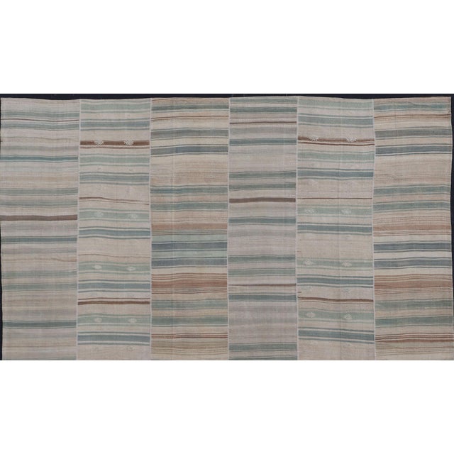 Cream Squared Vintage Turkish Paneled Kilim Vintage Rug in Muted Colors 14'0" X14'2" For Sale - Image 8 of 13