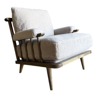 Frances White Oak Chair Upholstered in 100% Genuine Sheepskin For Sale