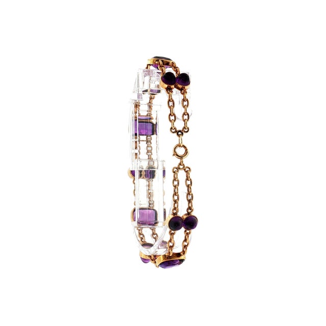1940's 14k Rose Gold Faceted and Cabochon Fine Amethyst Link Bracelet For Sale - Image 4 of 5