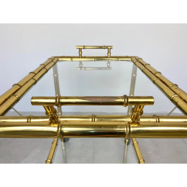 Brass Faux Bamboo Effect & Glass Serving Bar Cart, Italy, 1960s For Sale - Image 14 of 18
