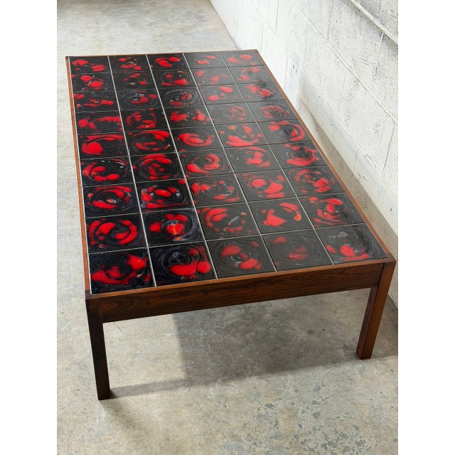 Rectangular Black and Red Ceramic Tile Top Coffee Table Rosewood Mid-Century Modern 1970s For Sale In Los Angeles - Image 6 of 10